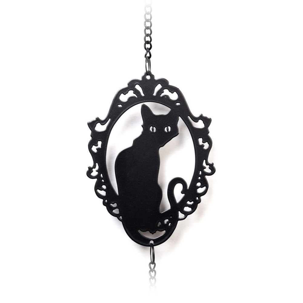 Alchemy Gothic Black Cat in Frame Hanging Decor Wind Chime Indoor Outdoor NWT - Picture 3 of 3